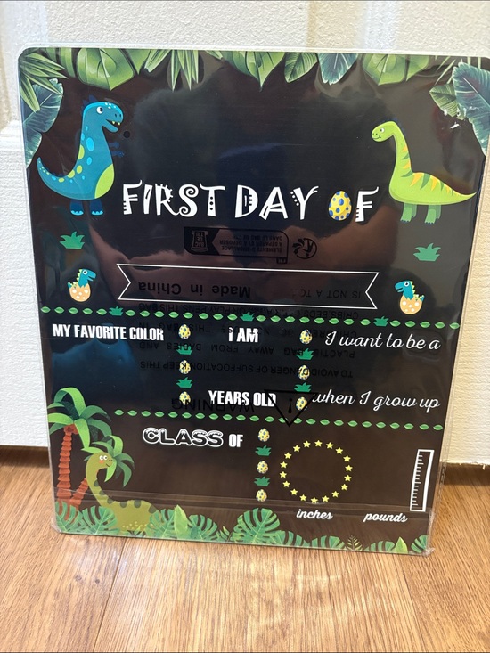 Other - First Day Of Dinosaur Chalkboard Milestone Sign - Black with Green & Blue